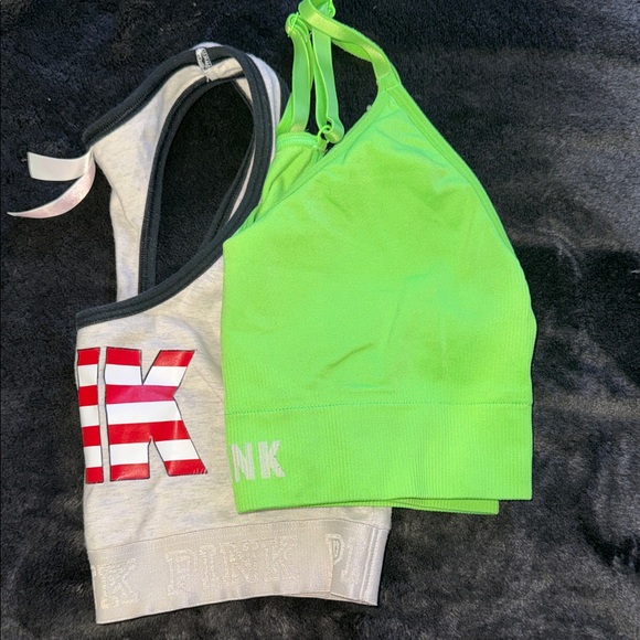 Bundle of 2 PINK Victoria's Secret Gray and Neon Green Sports Bras - Picture 3 of 3
